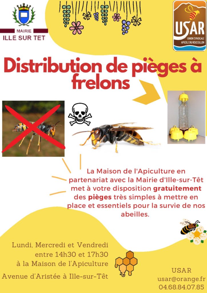 Affiche pour la distribution des pièges à frelons pour protéger les abeilles.
