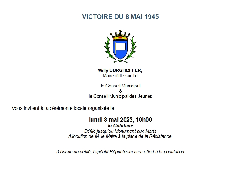 Invitation cérémonie du 8 mai Ille sur Tet